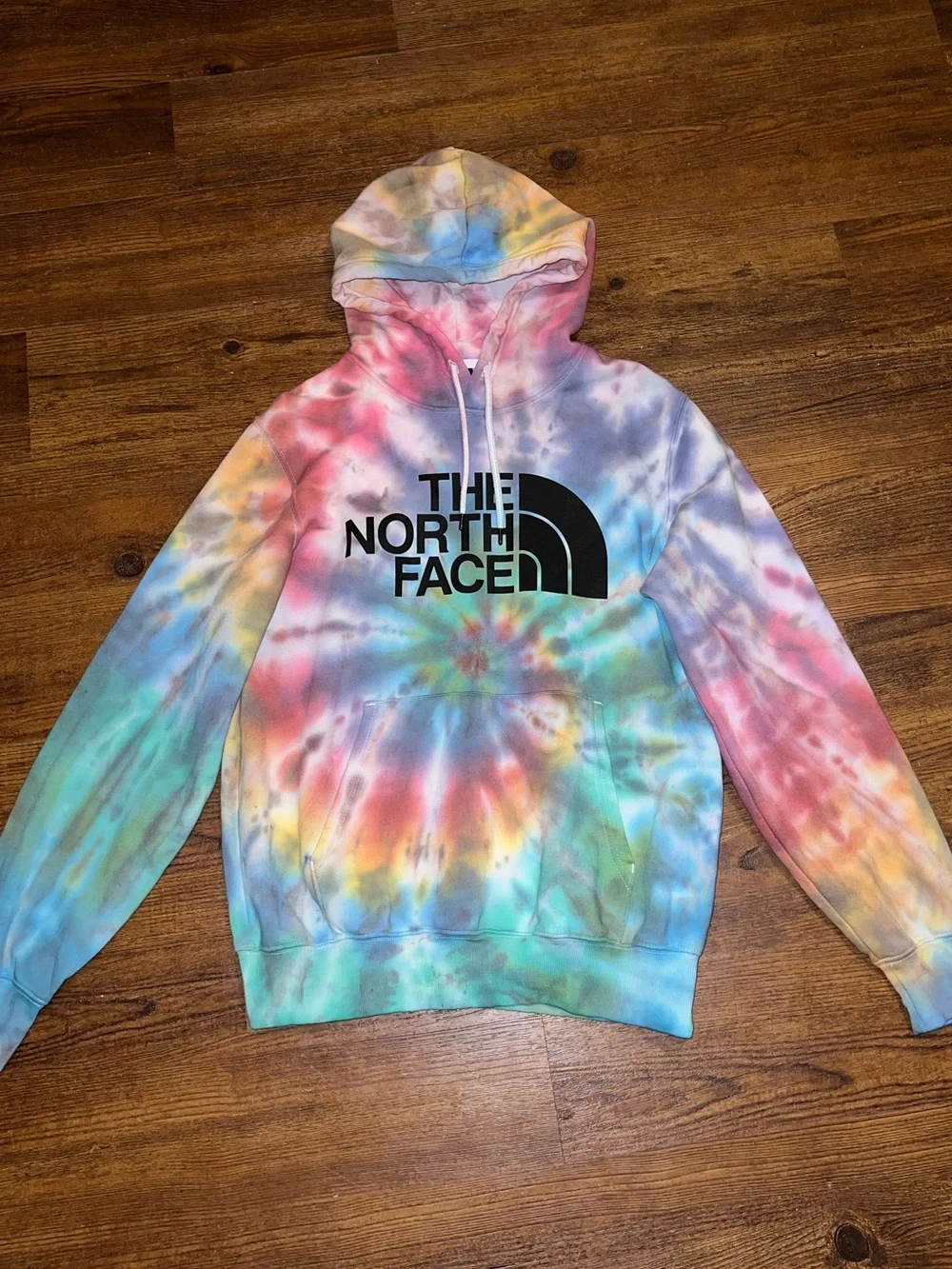 The North Face Tie Dye Retro Casual Colorful Graphic Logo Cozy Hoodie Size M